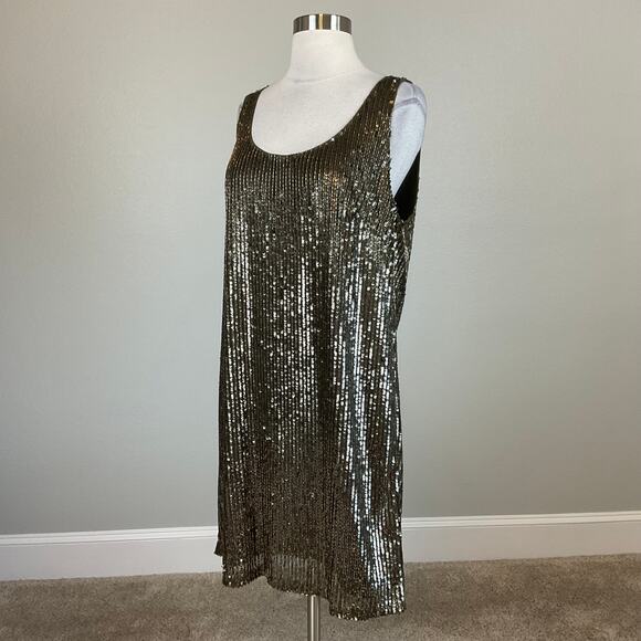 Ralph Lauren Sequined Sleeveless Mini Shift Cocktail Dress Bronzed Green Size 12 - Picture 5 of 13